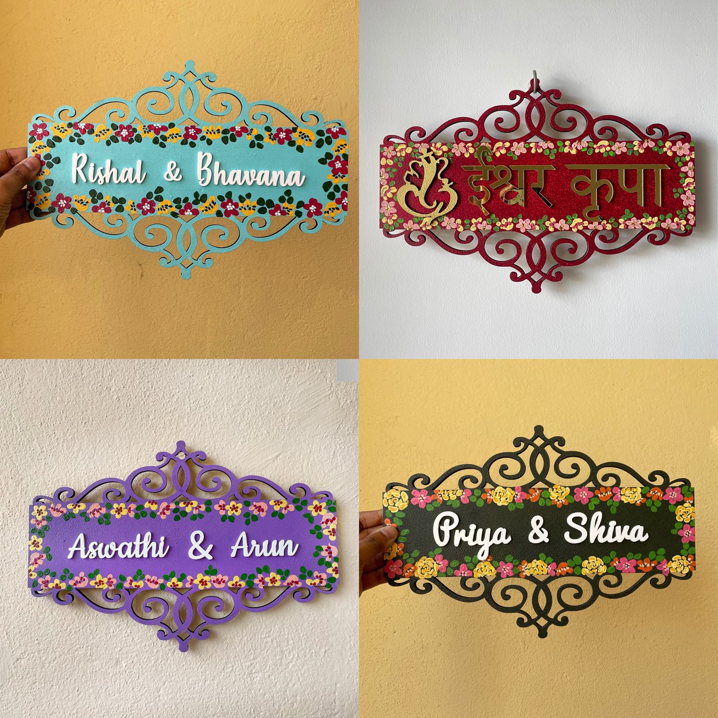 Classic Floral Name Plate - Custom color