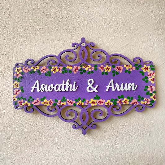 Classic Floral Name Plate - Purple