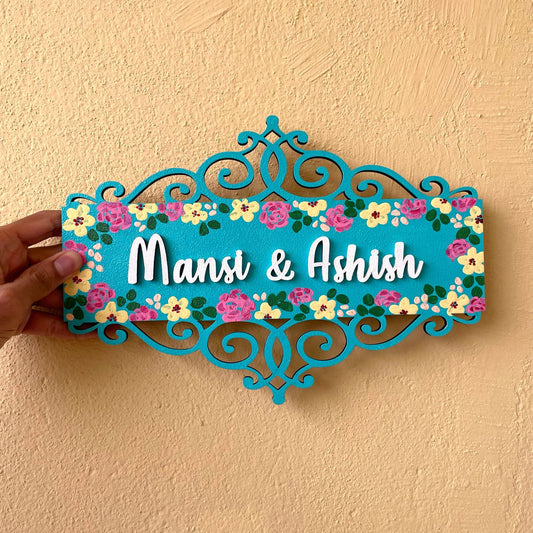 Classic Floral Name Plate - Teal